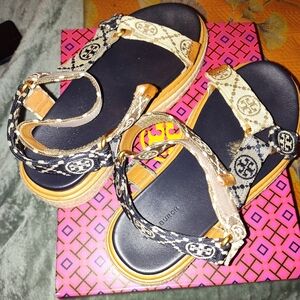 Tory Burch Women's Navy and Tan Sandals